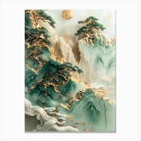 Gold Inlaid Jade Carving Landscape 4 Canvas Print