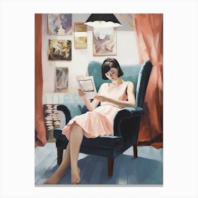 Girl Reading Art Books Canvas Print