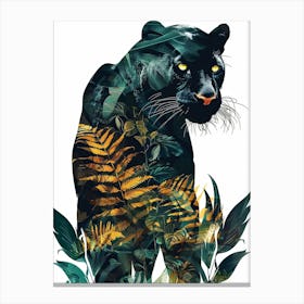 Double Exposure Realistic Black Panther With Jungle 39 Canvas Print