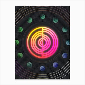 Neon Geometric Glyph in Pink and Yellow Circle Array on Black n.0402 Canvas Print