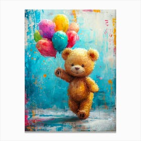 Little Bear With A Bouquet Of Colorful Balloons Canvas Print