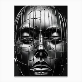 Futuristic Metallic Face Sculpture Monochrome Art Expression Canvas Print