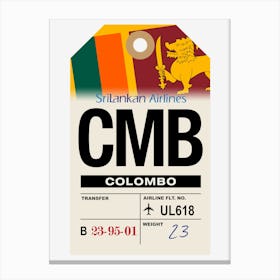 Colombo (CMB) Sri Lanka Vintage Airline Luggage Tag Canvas Print