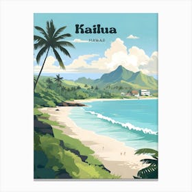 Kailua Hawaii Seaside Travel Art Illustration Canvas Print