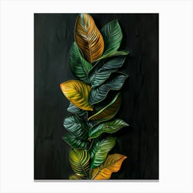 Tropical Leaves On A Black Background Canvas Print