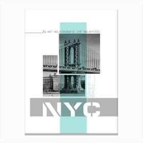 Poster Art Nyc Manhattan Bridge & East River Turquoise Canvas Print