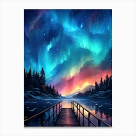 Aurora Borealis above Lake and Trees Canvas Print