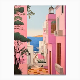 Faro Portugal 2 Vintage Pink Travel Illustration Canvas Print