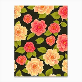 Camellia Repeat Retro Flower Canvas Print