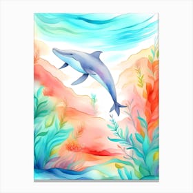 Watercolor Dolphin In The Sea Canvas Print