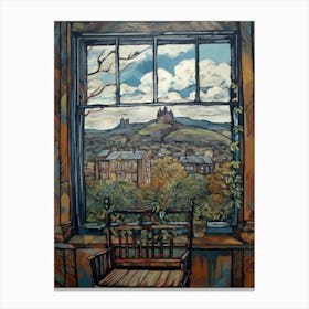 Window View Of Edinburgh Scotland In The Style Of William Morris 2 Canvas Print