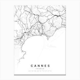 Cannes France White Map Canvas Print