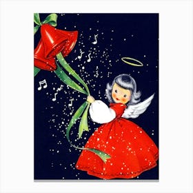 Little Angel Girl With Christmas Bells Canvas Print