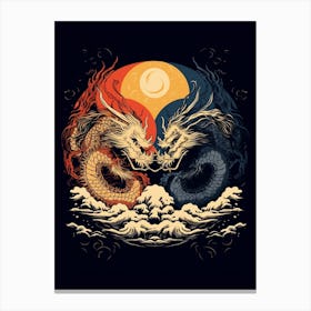 Yin And Yang Chinese Dragon Illustration 7 Canvas Print