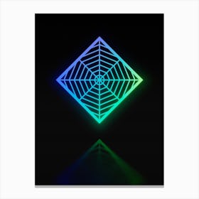 Neon Blue and Green Abstract Geometric Glyph on Black n.0361 Canvas Print