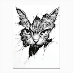 Angry Cat Watching from Wall Hole 6 Canvas Print