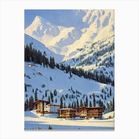 Stubaier Gletscher, Austria Ski Resort Vintage Landscape 1 Skiing Poster Canvas Print
