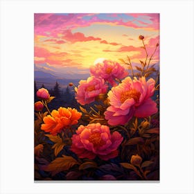 Peony With Sunset In Watercolors (4) Canvas Print