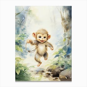 Monkey Painting Running Watercolour 2 Canvas Print