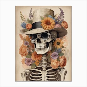 Vintage Floral Skeleton With Hat And Sunglasses (10) Canvas Print