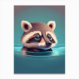 Cute Raccoon In The Water Canvas Print