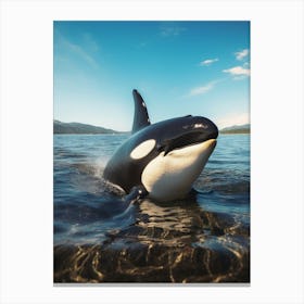 Realistic Photography Of Orca Whale Coming Out Of Ocean 4 Canvas Print