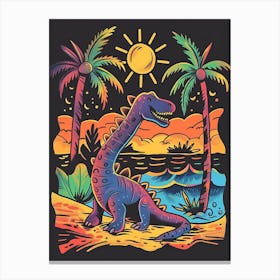Cute Dinosaur On The Sunny Beach Canvas Print