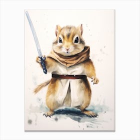 Chipmunk As A Jedi Watercolour 2 Canvas Print