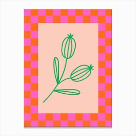 Modern Checkered Flower Poster Pink & Green 17 Canvas Print