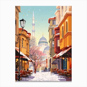 Vintage Winter Travel Illustration Istanbul Turkey 3 Canvas Print