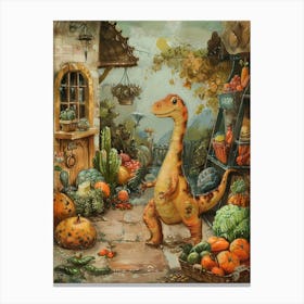 Dinosaur Grocery Shopping Storybook Style 1 Canvas Print