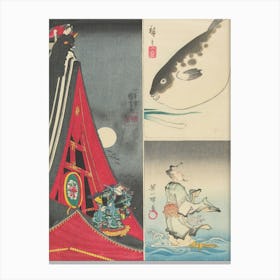 Globefish And Leek, Chinese Man With Sword, Fight On The Roof Of The Hōryūkaku Canvas Print