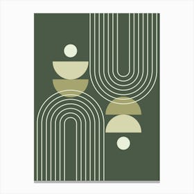 Mid Century Modern Geometric Moon Phases Sun Rainbow Abstract in Dark Rustic Forest Sage Green Canvas Print