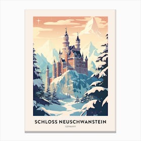 Vintage Winter Travel Poster Schloss Neuschwanstein Germany 3 Canvas Print