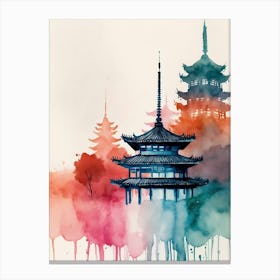 Watercolor Of A Pagoda 2 Canvas Print