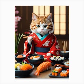 Cat In Japanese Kimono Canvas Print