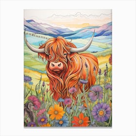 Colourful Highland Cow Portrait 2 Canvas Print