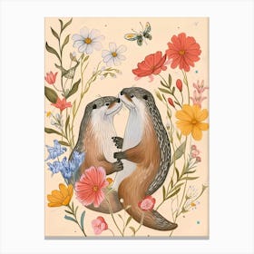 Folksy Floral Animal Drawing Otter Canvas Print