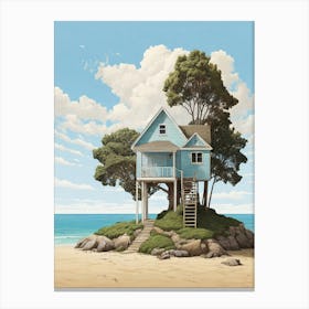 Little Beach House And Tree Draw Art Print 1 1 Canvas Print