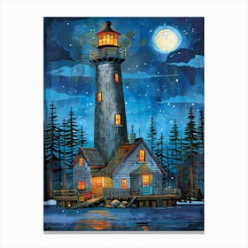 Lighthouse At Night 19 Canvas Print