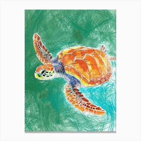 Green Sea Turtle Crayon Scribble 1 Canvas Print