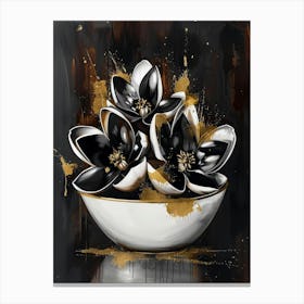 Black And Gold Flowers 7 Canvas Print