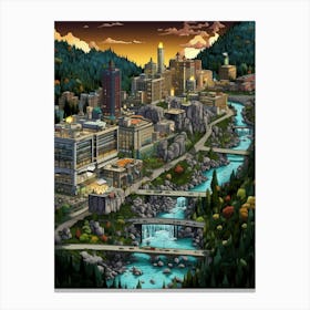 Spokane Washington Pixel Art 7 Canvas Print