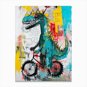 Abstract Dinosaur Riding A Bike Painting 4 Canvas Print