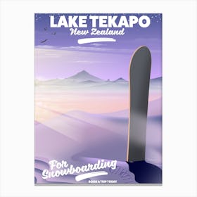 Lake Tekapo New Zealand Snowboarding travel poster Canvas Print