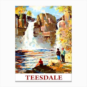 Teesdale, Couple At The Waterfalls, Travel Poster Canvas Print