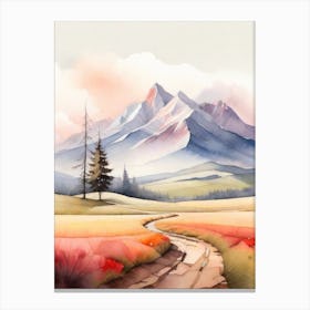 Tranquil Mountains In Minimalist Watercolor Vertical Composition 11 Canvas Print