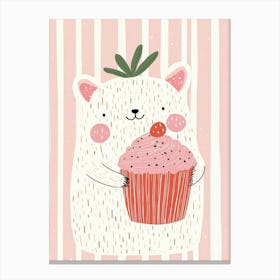 Cute Bear With Cupcake Canvas Print