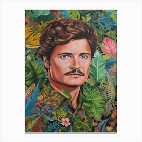 Floral Handpainted Portrait Of Pedro Pascal 2 Canvas Print