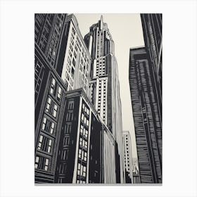 Empire State Building New York City, United States Linocut Illustration Style 2 Canvas Print